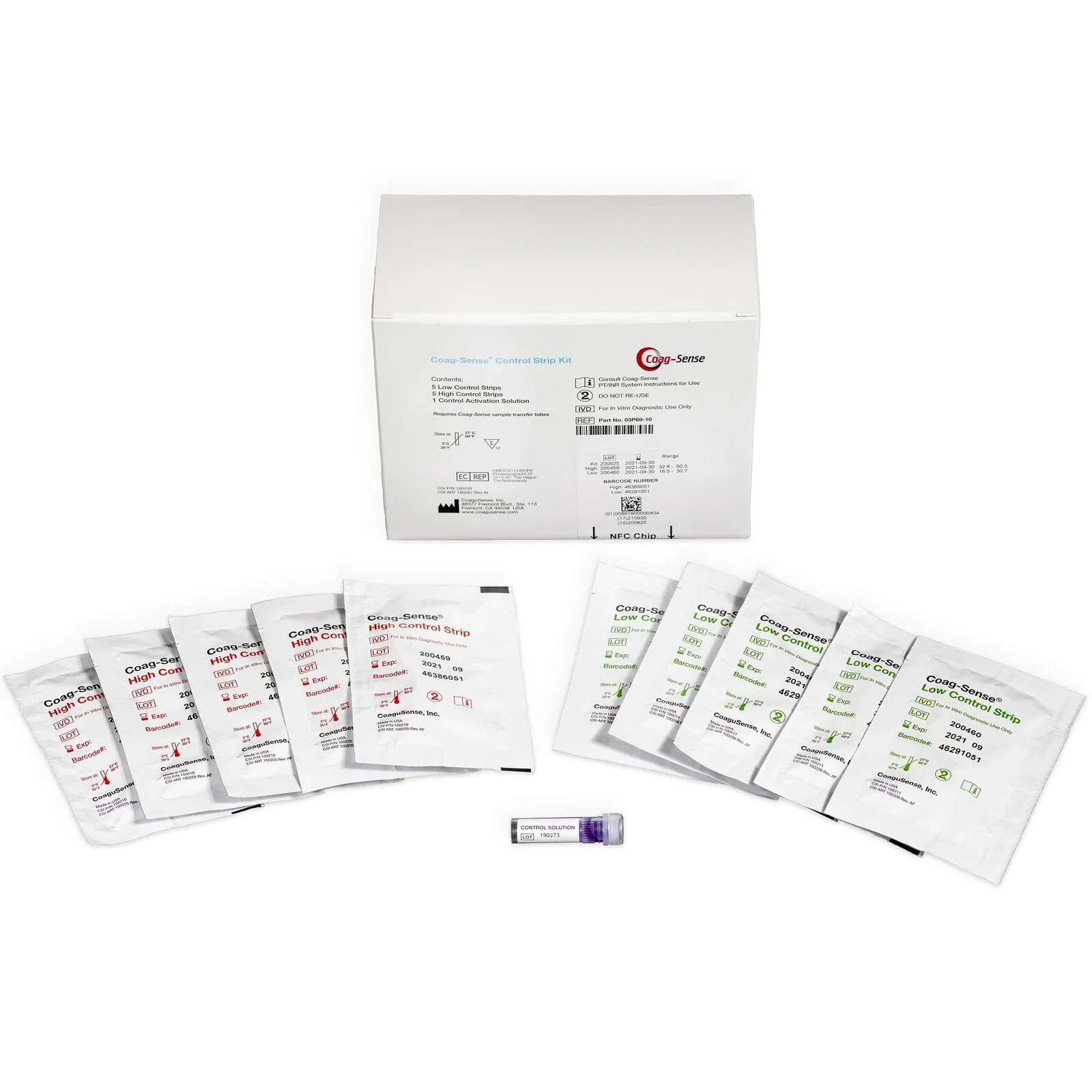 Coagulation Control Kit Coag-Sense PT / INR Test (Prothrombin Time Test) Low Level / High Level 10 Strips | 03P69-10