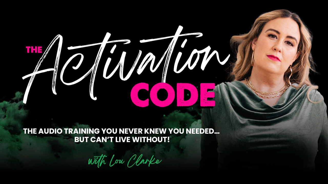 The Activation Code Audio training, Lou Clarke in a green velvet jumpsuit