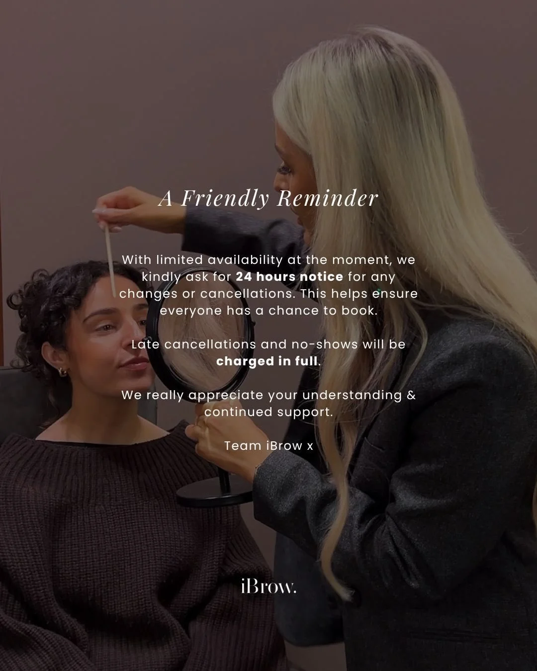 We love having you in our chairs 🤍
A little notice goes a long way in helping us run smoothly. Thank you as always for your support.✨