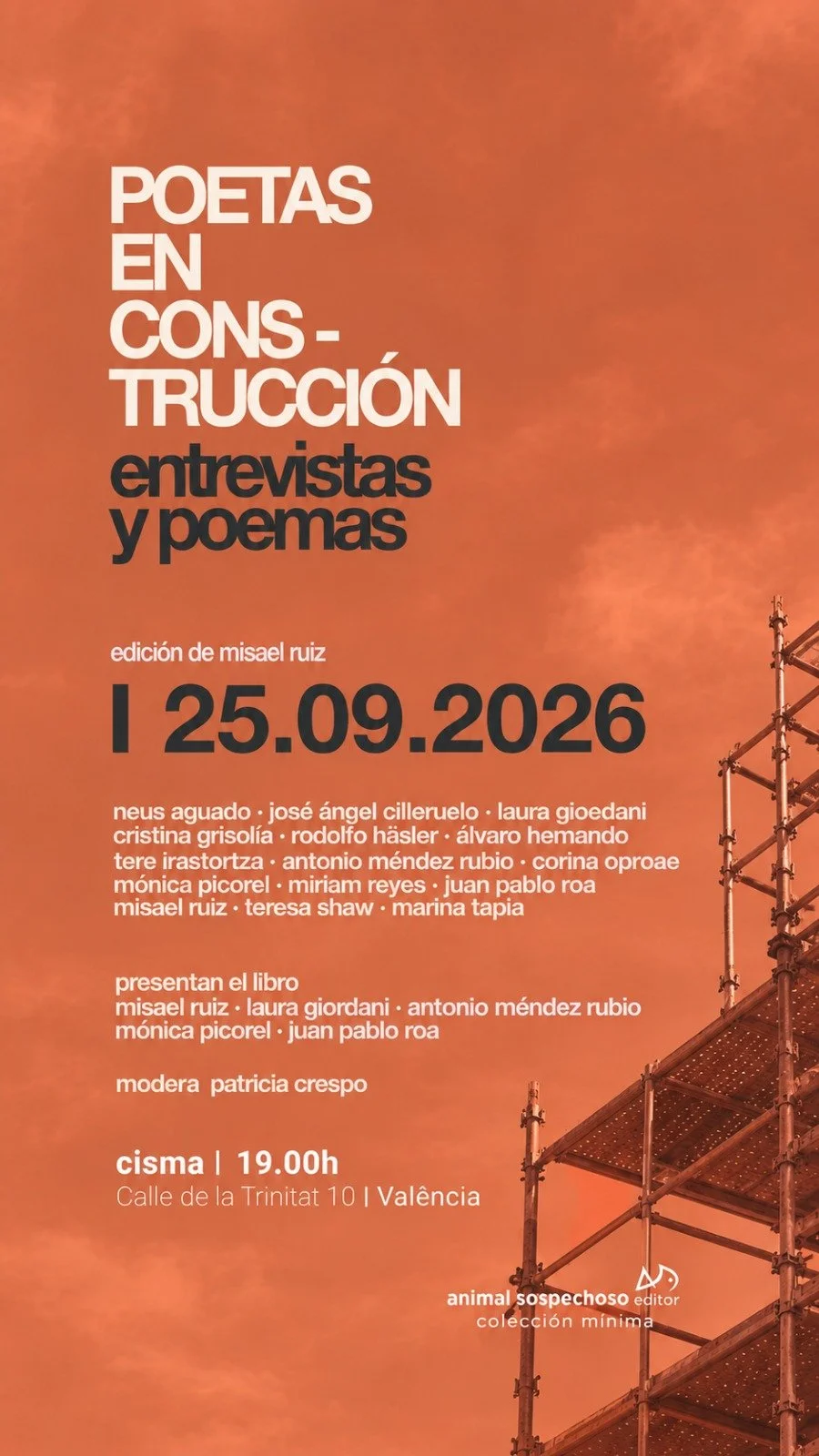  ‍ Presentación de Poetas en construcción. Entrevistas y poemas (Animal Sospechoso ed) con el libro Misael Ruiz, Laura Giordani, Antonio Méndez Rubio, Mónica Picorel, Juan Pablo Roa y Patricia Crespo