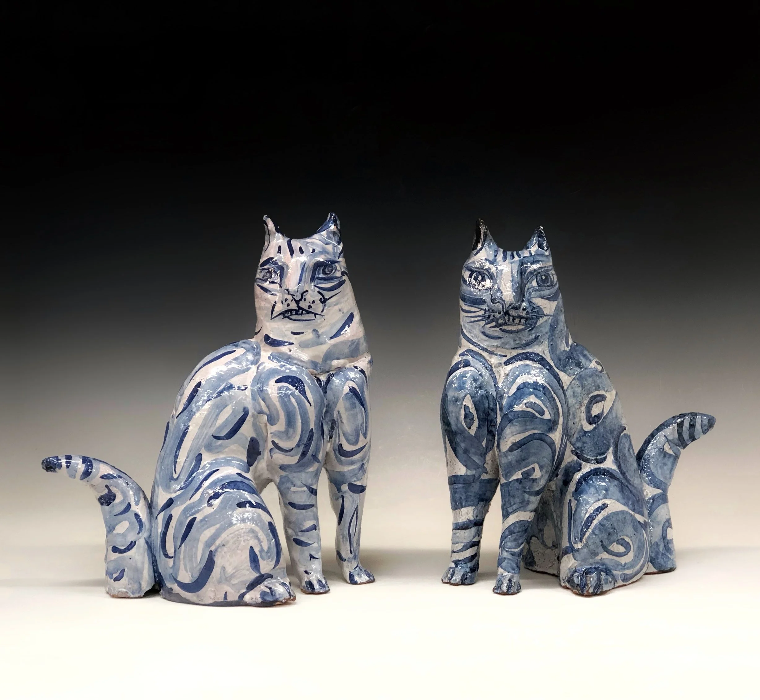 susan halls majolica mantel cats ext.jpg
