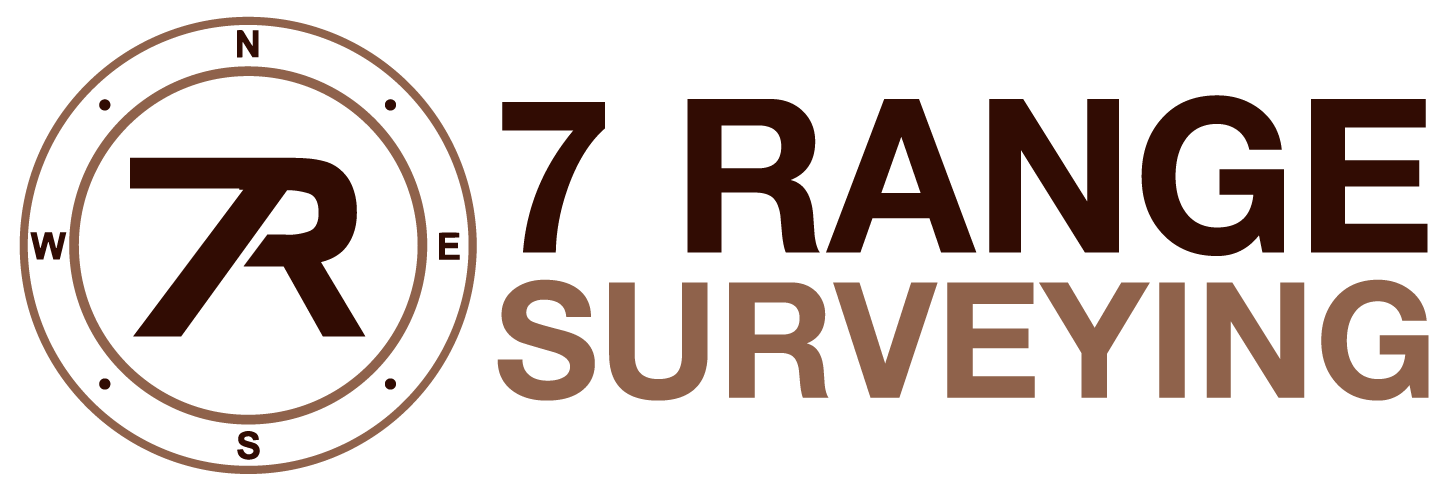 Logo for 7 Range Surveying featuring a compass with cardinal directions and the initials '7R' in the center.
