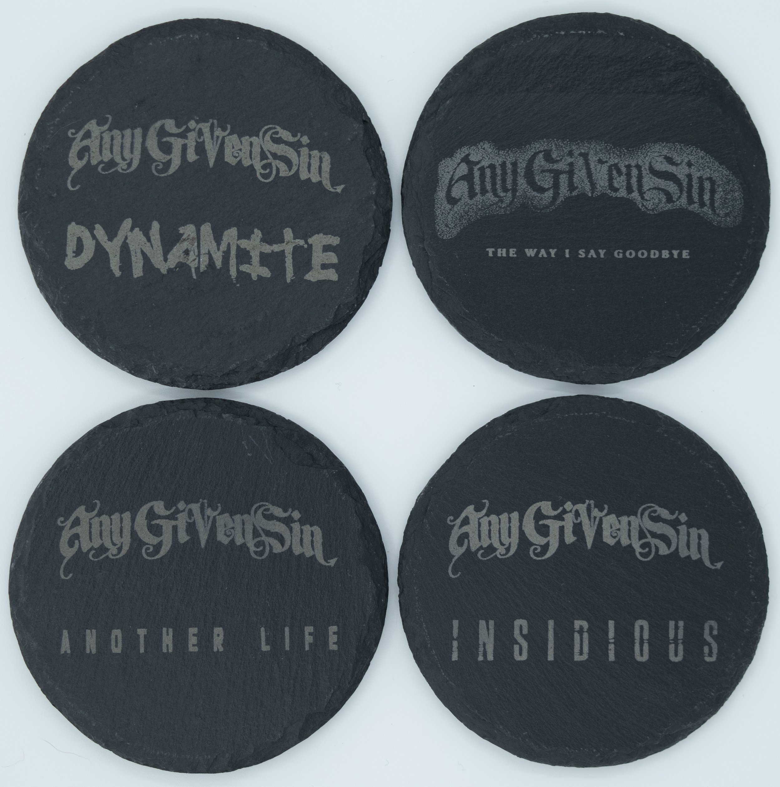 Set of 4 Any Given Sin Round Slate Coasters