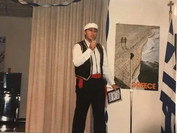Nick Pagonis emceeing the 5th Annual Greek Festival in 1988