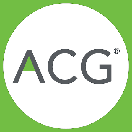 Logo with the letters "ACG" in black inside a white circle on a green background.