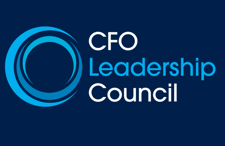 CFO Leadership Council logo with blue circular graphic and white and blue text on a dark background.
