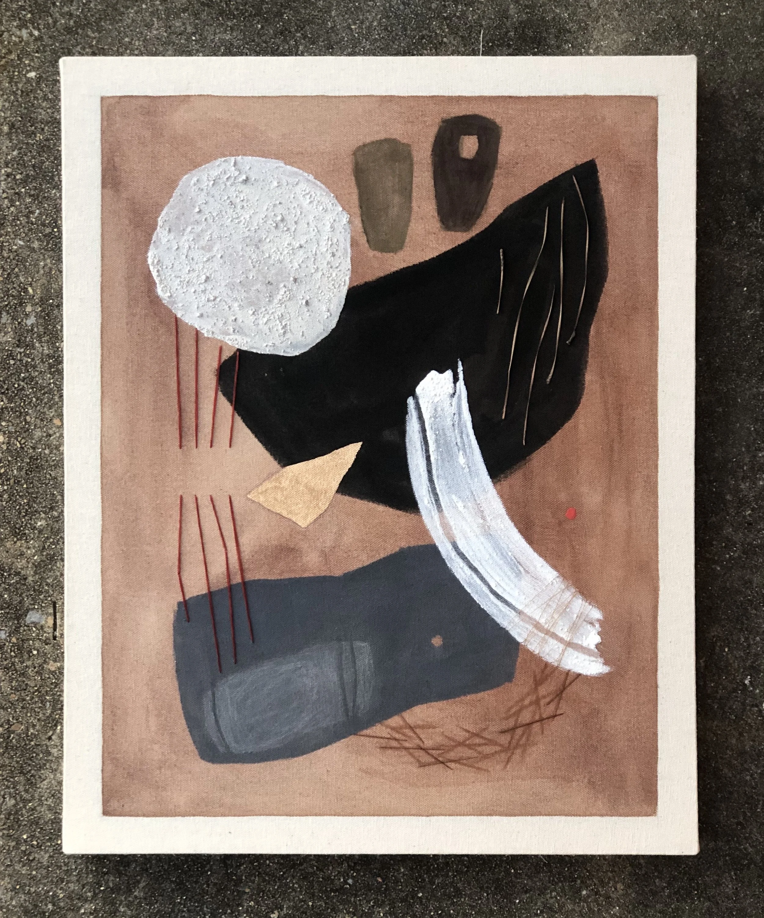 Ghosts/ Mixed media with earthen pigments, soil, pine needles, and hair on canvas/ 20x16x2/ 2021