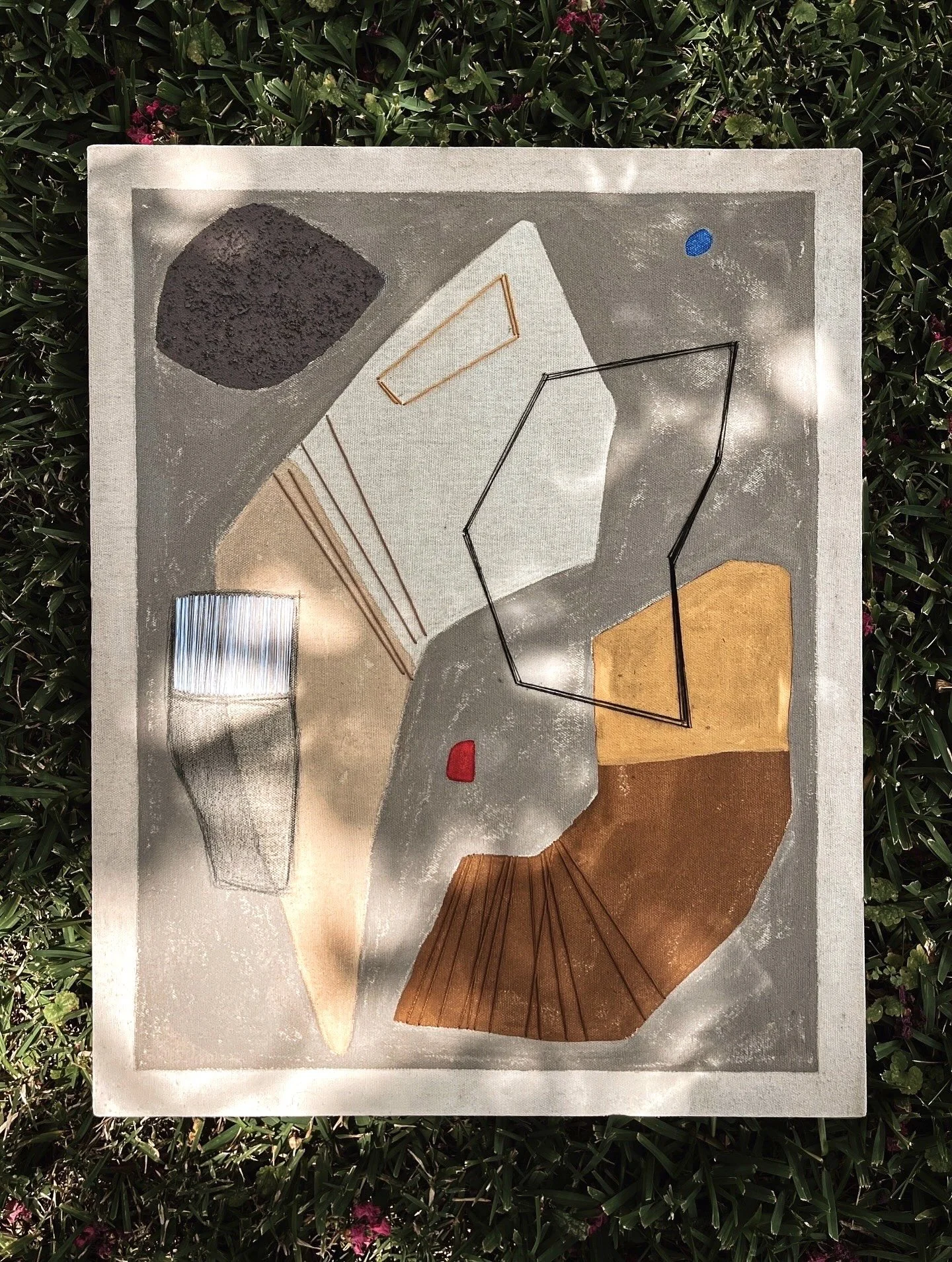 Arm Chair/ Mixed media with earthen pigments, soil, thread, and hair on canvas/ 20x16x2/ 2025