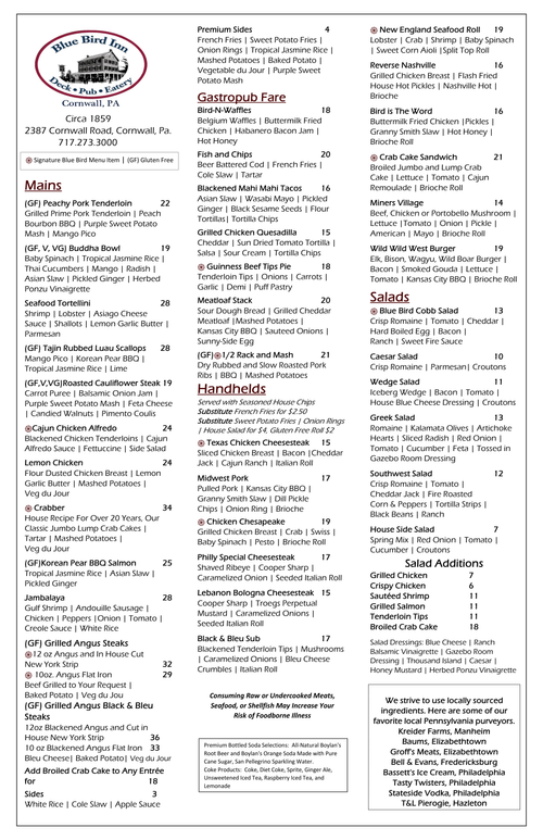 Full Menu — Blue Bird Inn