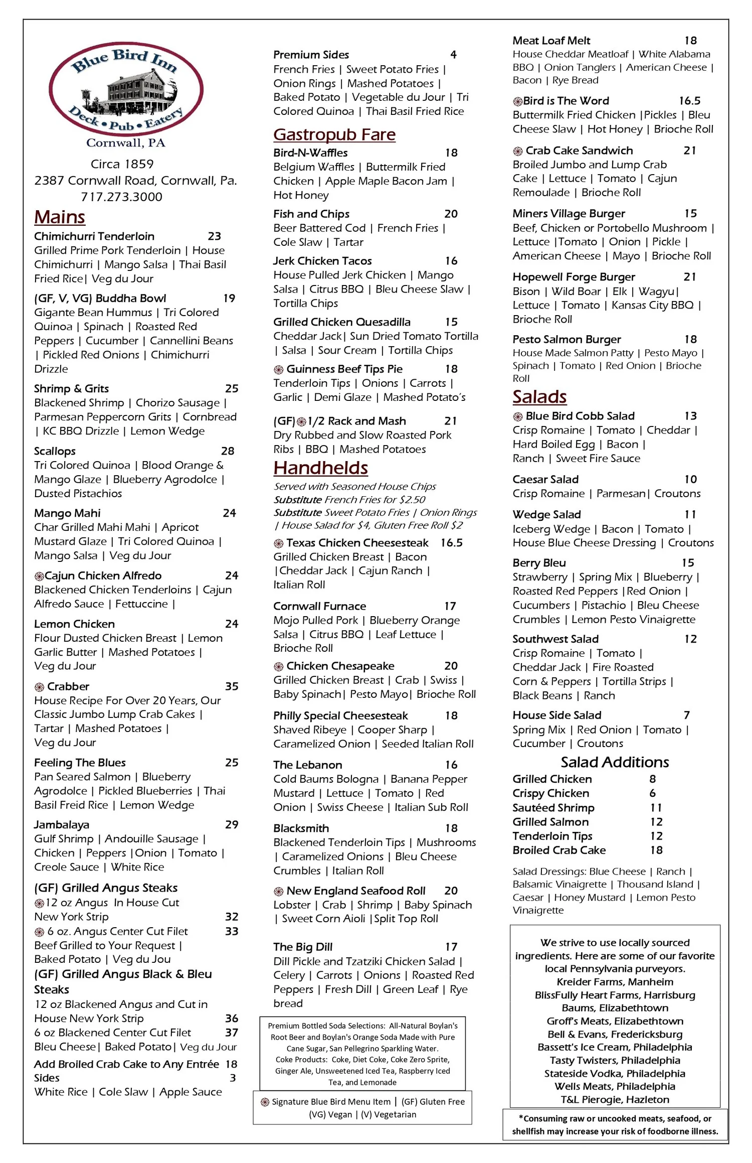 Full Menu | Discover Flavors & Dine In Today — Blue Bird Inn
