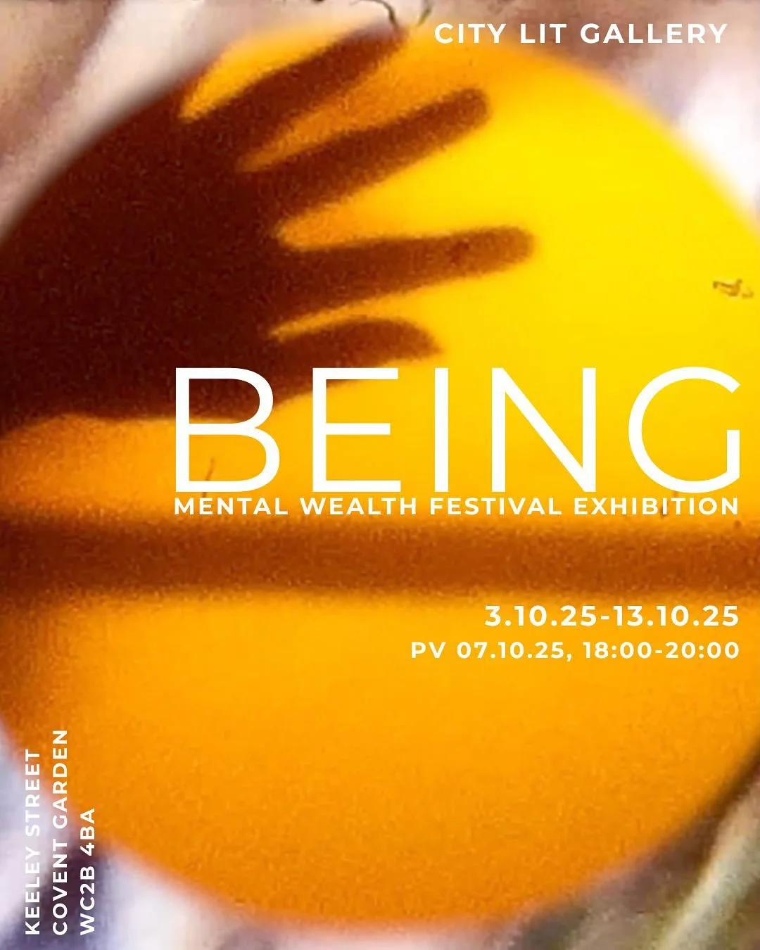 🖼️ I&rsquo;m delighted to be exhibiting my work, Gold and Pink, in BEING - A @mentalwealthfestival Exhibition&hellip;

📆 3rd October-13th October (Private View Tuesday 7th Oct, 6:00pm)
📍 @citylit Gallery, Keeley St, London
🌐 www.citylit.ac.uk/eve