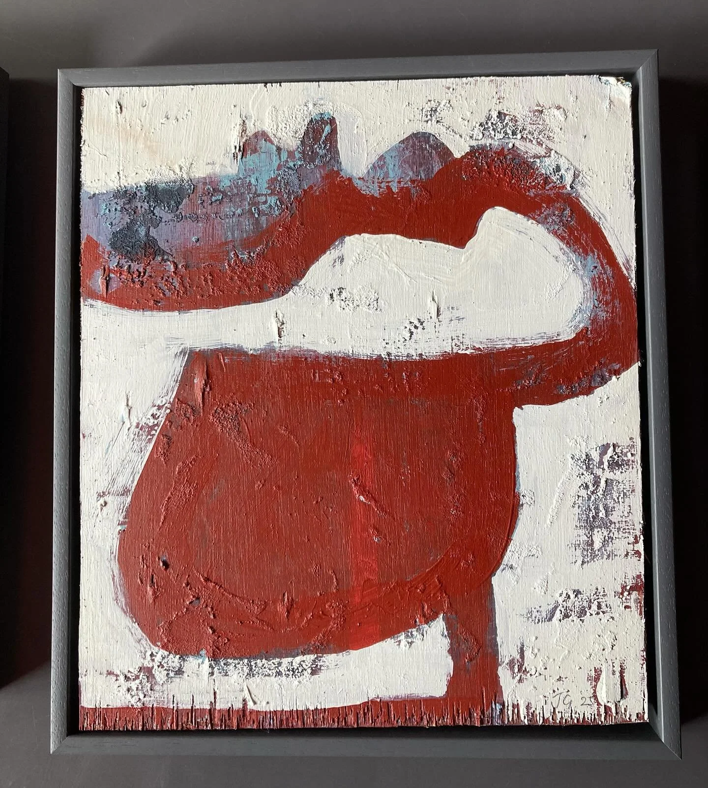 Rust bucket, acrylic and cement on wood, and In the garden, oil on wood, both sold at MHAP Open Studio over the weekend.