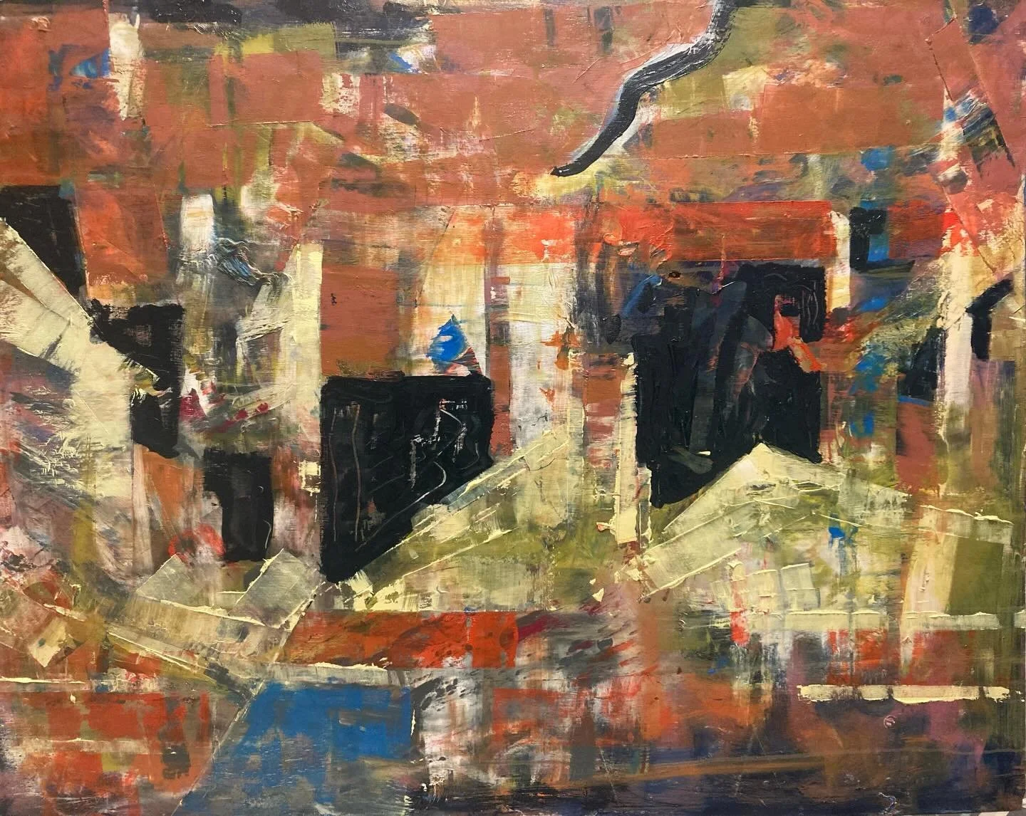 Been working on this for a while. Not sure it&rsquo;s finished but liking the shapes. Oil on canvas, 1011x860cm. Happy new year!