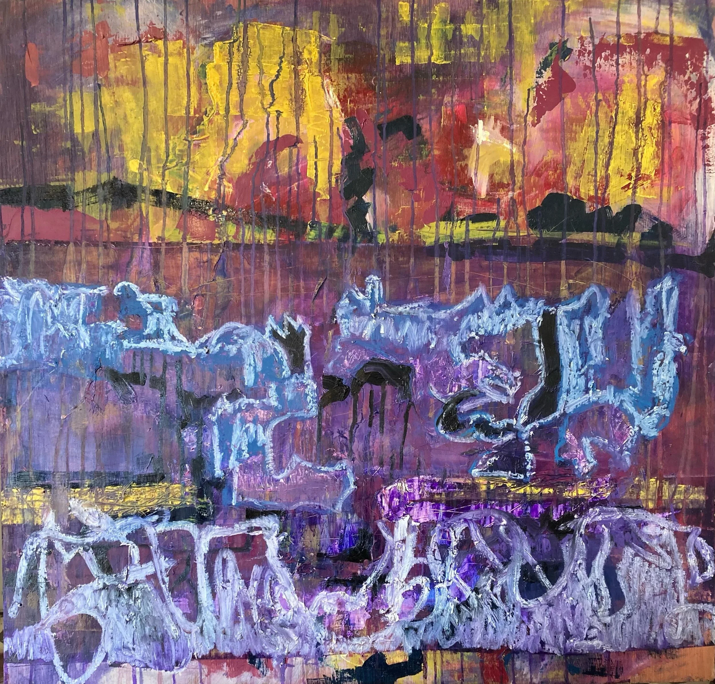 It&rsquo;s been an experimental as well as a messy weekend, working on a painting started two years ago. Purple Rain?