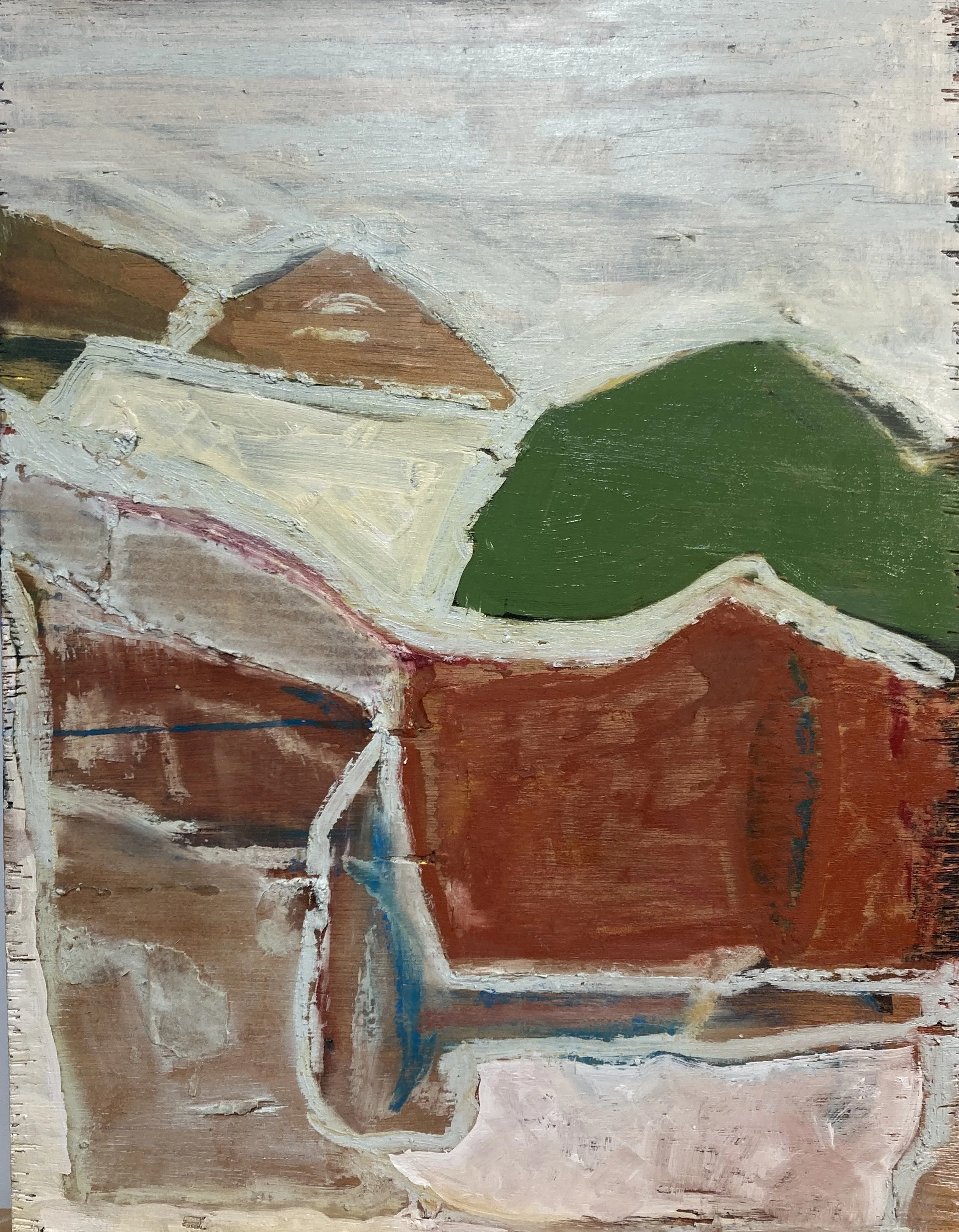 Green egg hill, 2026
Oil paint, oil stick, cardboard on wood, 49x39cm 