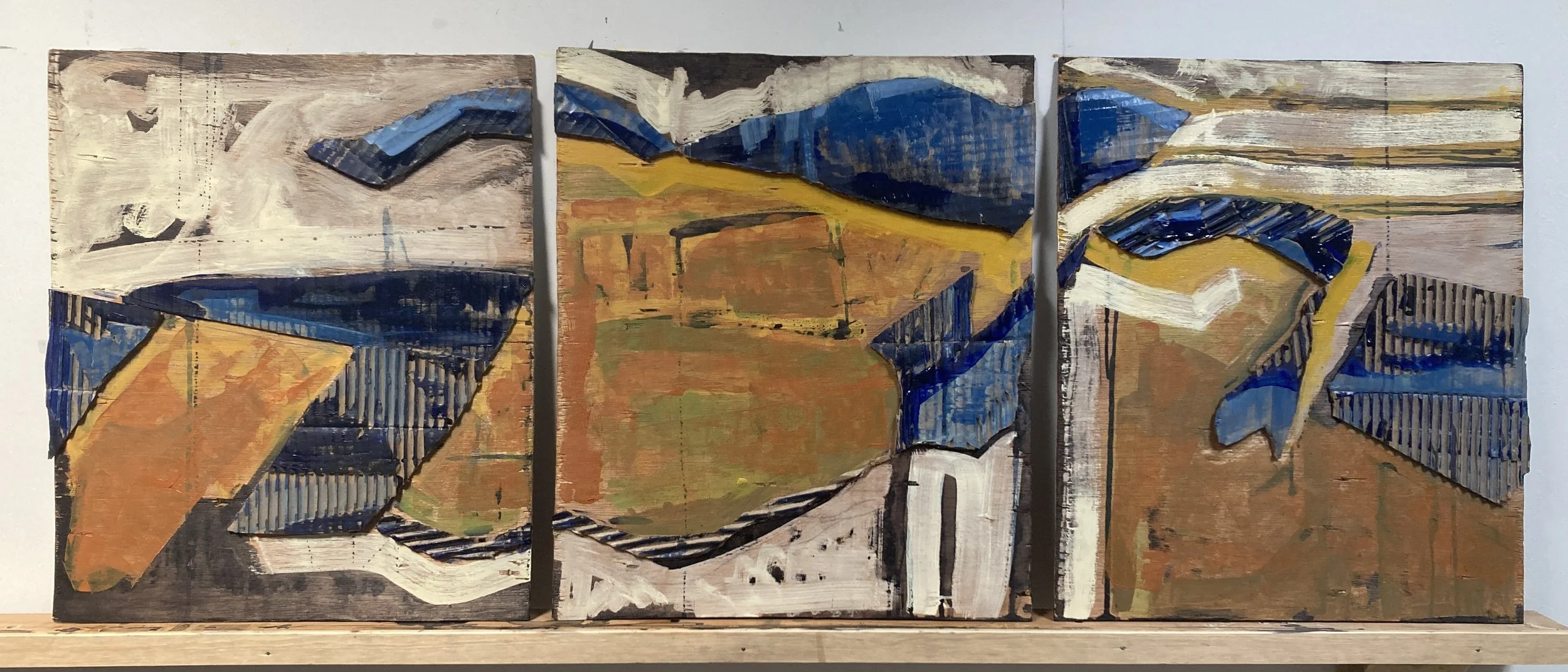 Conal’s Hill (triptych), 2026
oil, ink and cardboard on wood, 36x49 each