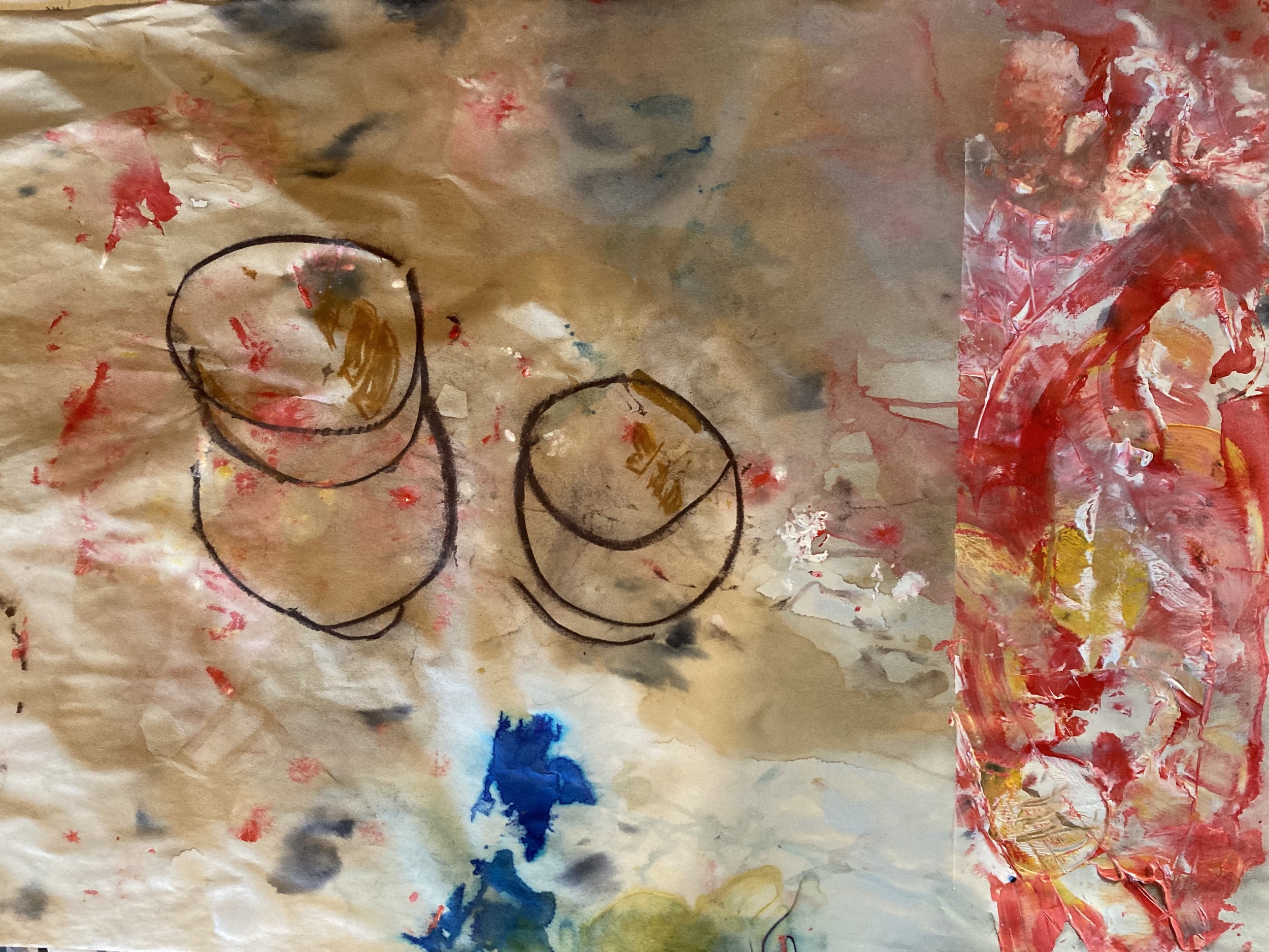 The sisters, 2023, acrylic, oil pastel and ink on paper, 84x57cm (framed)