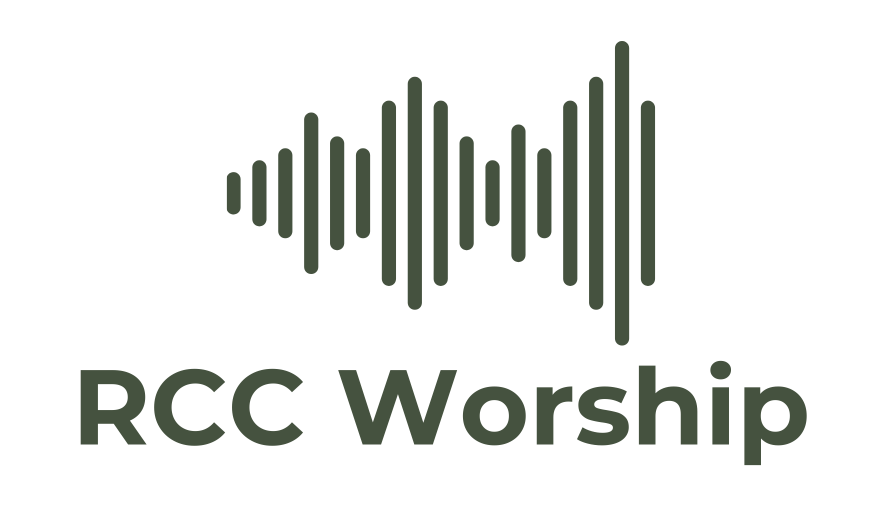 Logo with a sound wave graphic above the text "RCC Worship" in bold font.