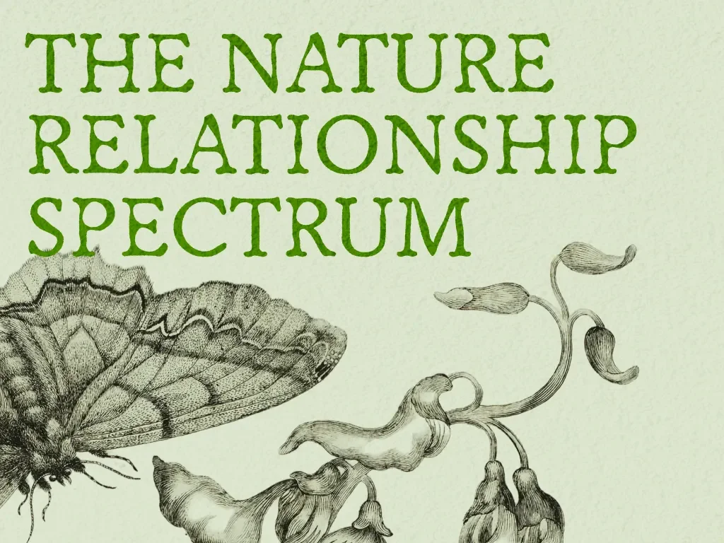 black and white plants. the text in green says the nature relationship specturm