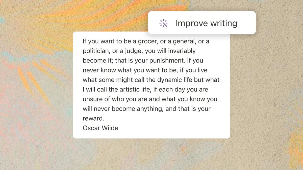 Image with a quote from Oscar Wilde that says if you want to be a grocer, or a geneal, or a politician, or a judge, you will invariably become it; that is your punishment. If you never know what you want to be, if you live what some might call....