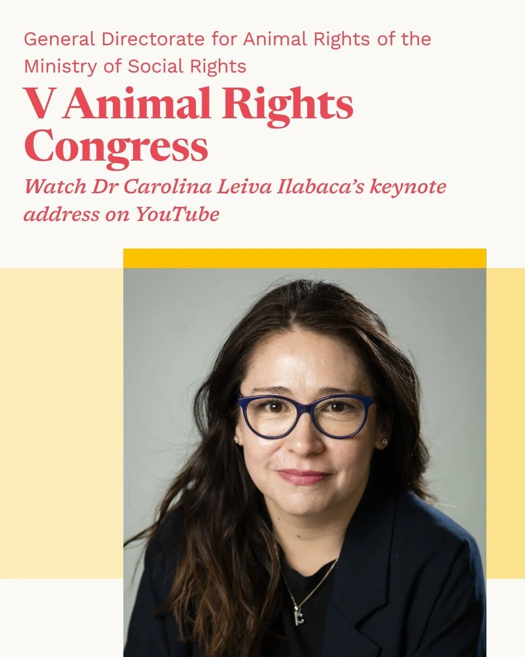 Last October, Dr Carolina Leiva Ilabaca participated in the V Animal Rights Congress in Madrid, Spain, organised by the General Directorate for Animal Rights of the Ministry of Social Rights, Consumer Affairs and Agenda 2030. 

Carolina delivered a k