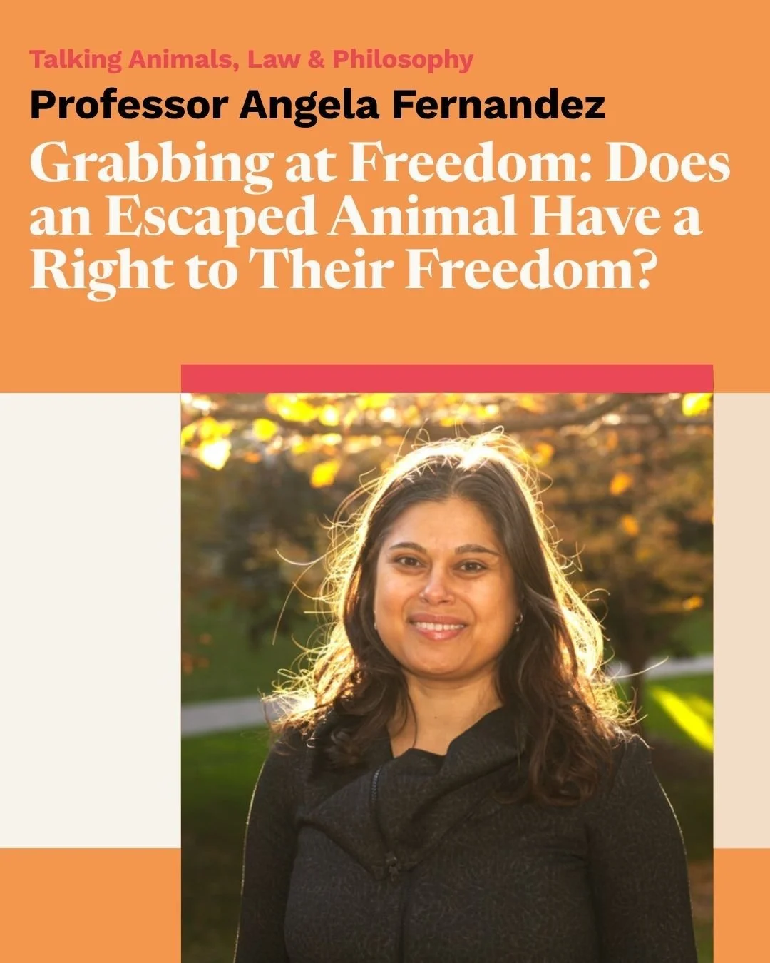 Last month, Professor Angela Fernandez (Professor and Director of the Animal Law Program at the Henry N.R. Jackman Faculty of Law at the University of Toronto with a cross-appointment in the Department of History) delivered &ldquo;Grabbing at Freedom