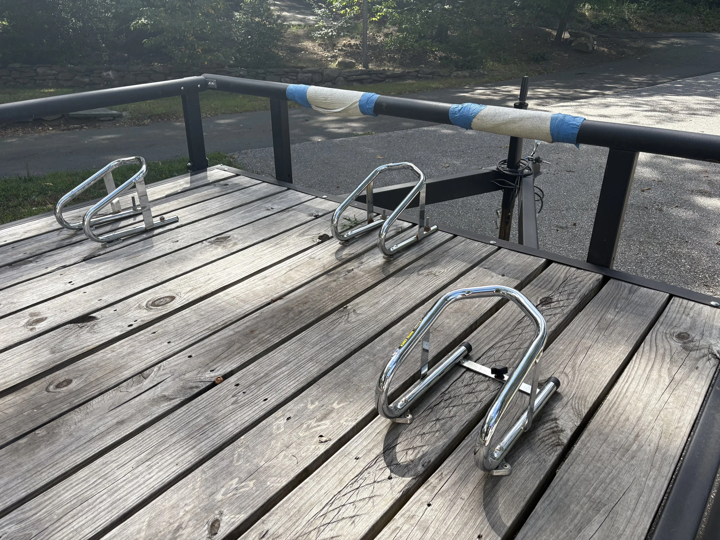 Utility trailer 3 motorcycle wheel chocks