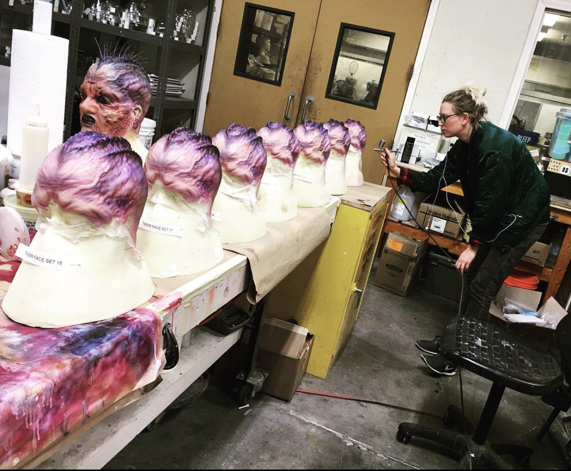 Airbrushing silicone makeup appliances for Guardians of the Galaxy vol. 2