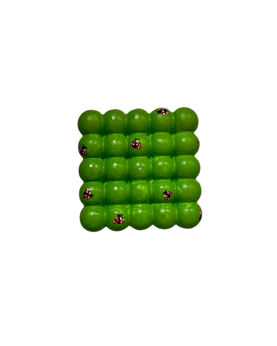 Apple green handmade bubble coaster with miniature hand-painted red ladybugs by Sim.err