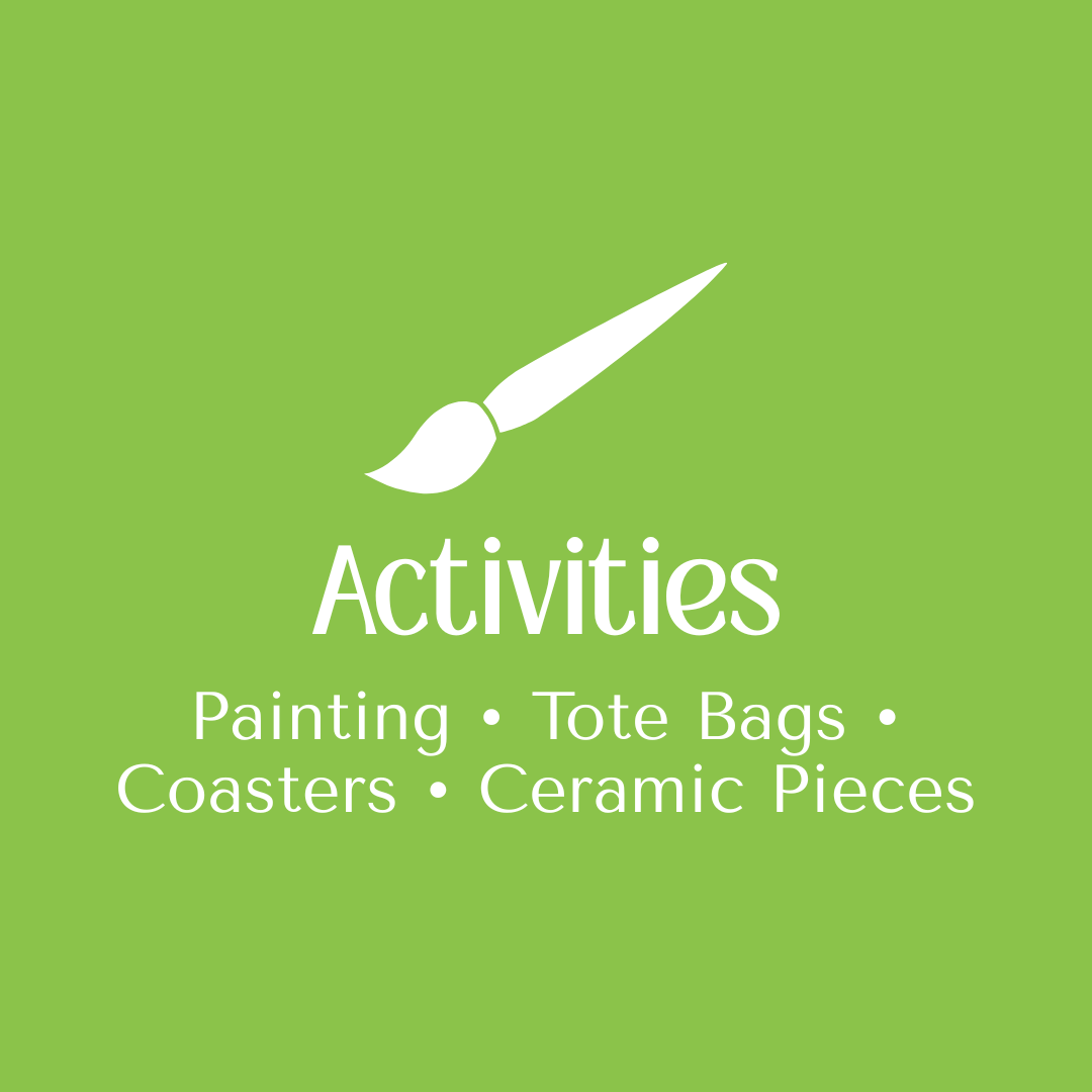 Sim.err Art Bar activities include painting, tote bags, coasters and ceramic pieces.