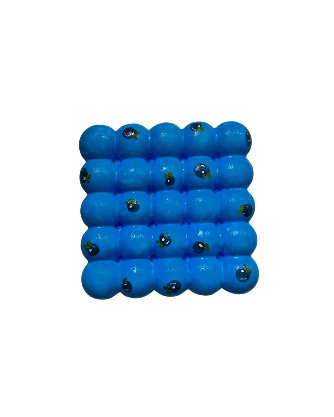 Bright blue handmade bubble coaster with miniature painted blueberries by Sim.err