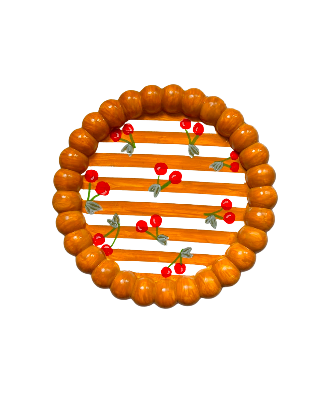 Handmade orange and white striped bubble tray with hand-painted cherries by Sim.err