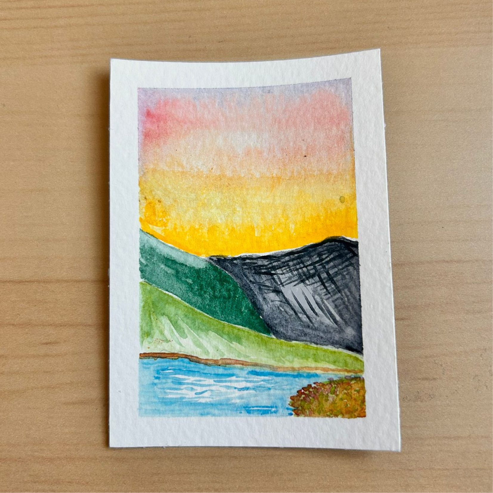 Sunset Mountains ACEO 2.5inch x 3.5inch watercolour painting.png