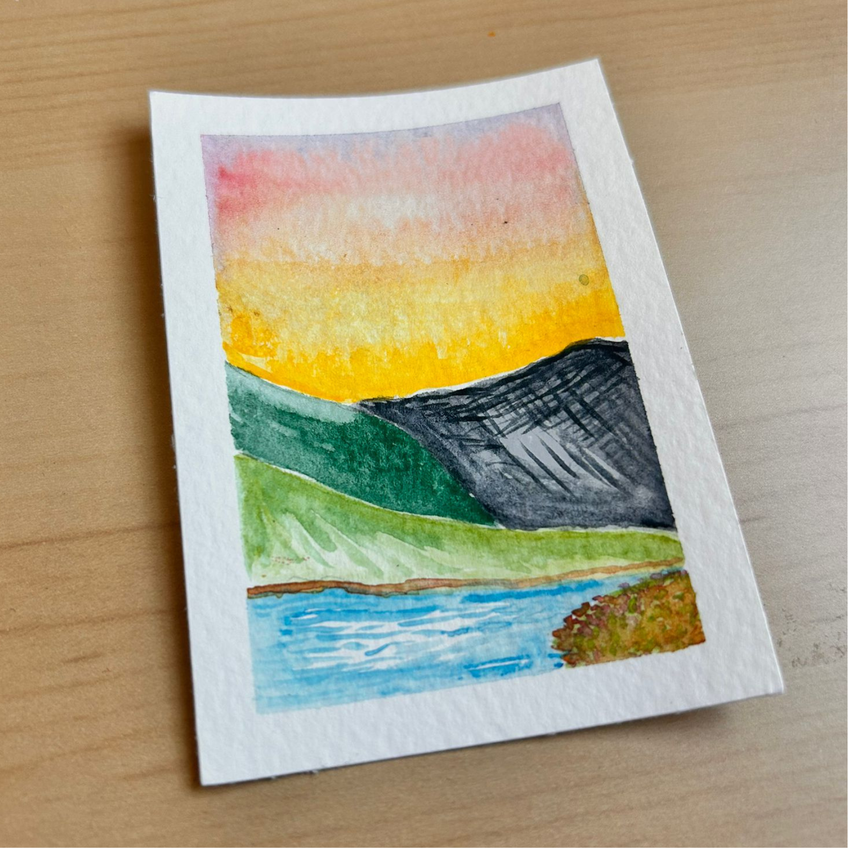 Zoomed In Sunset Mountains ACEO 2.5inch x 3.5inch watercolour painting.png