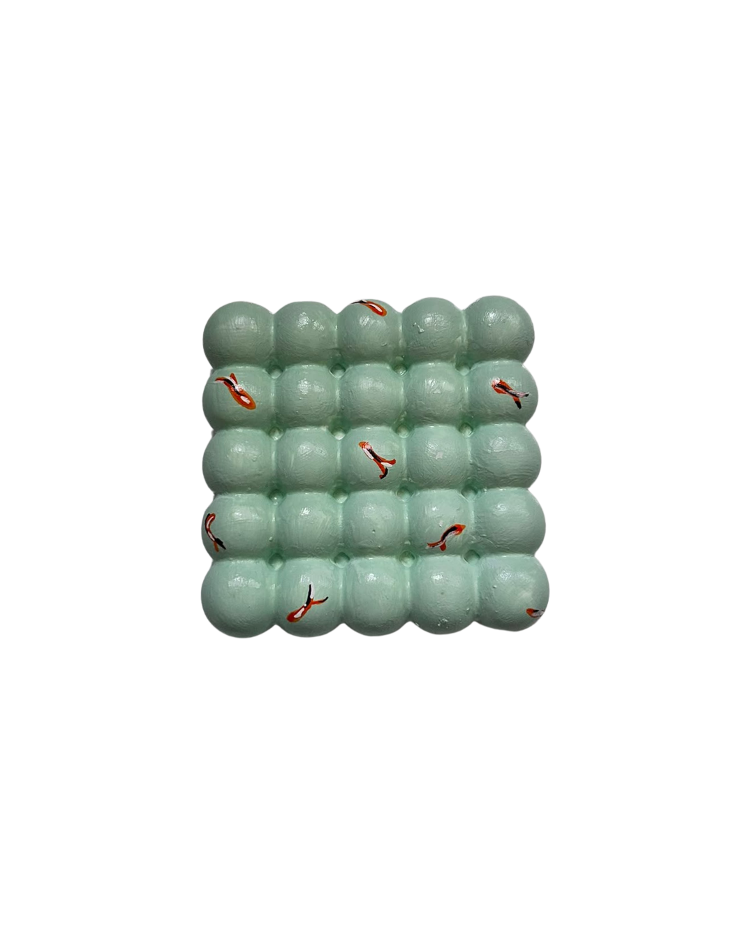 Seafoam green handmade bubble coaster with miniature hand-painted orange koi fish by Sim.err
