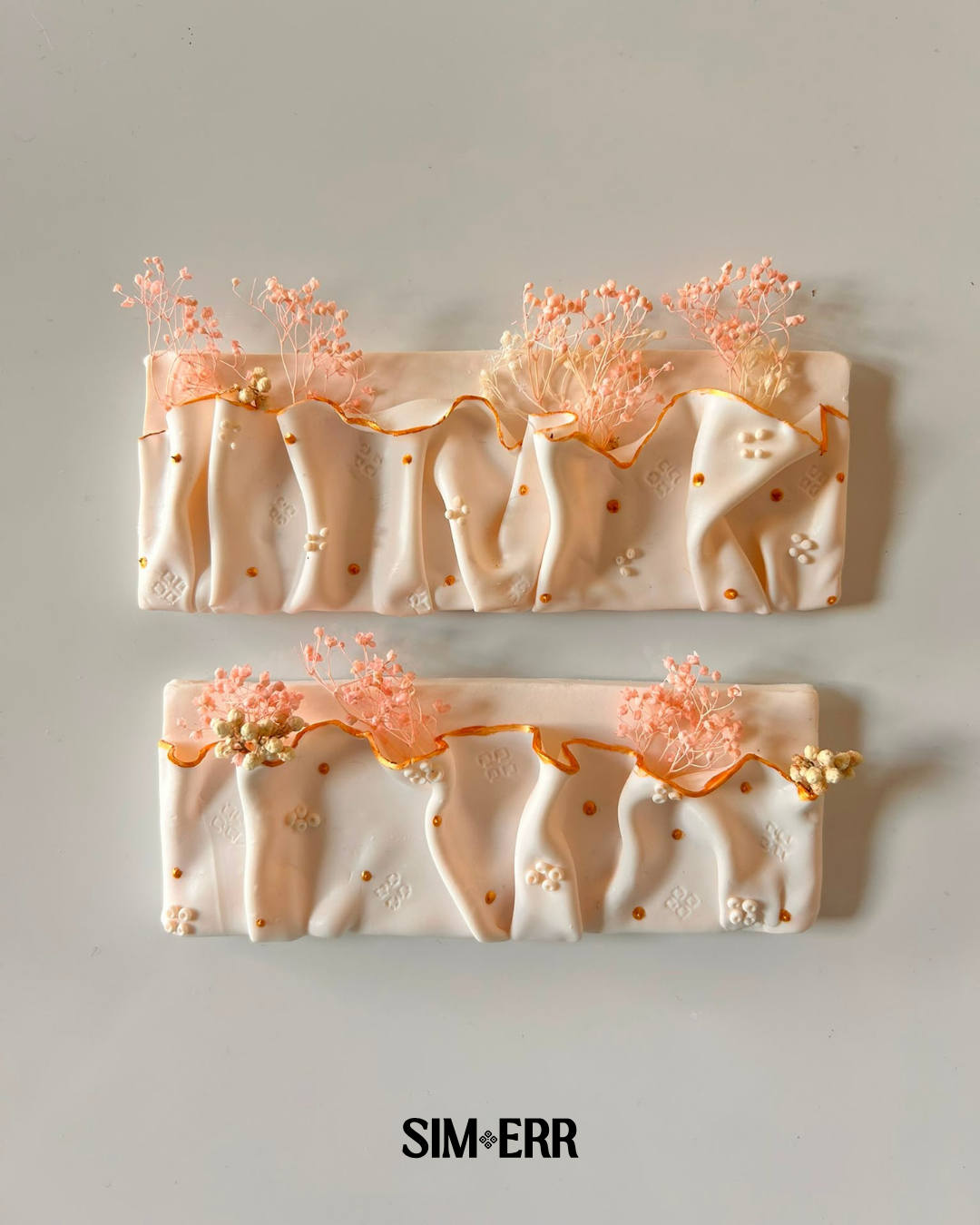 Handmade polymer clay folded fabric magnets inspired by Bandhani textiles in assorted sizes by Sim.err
