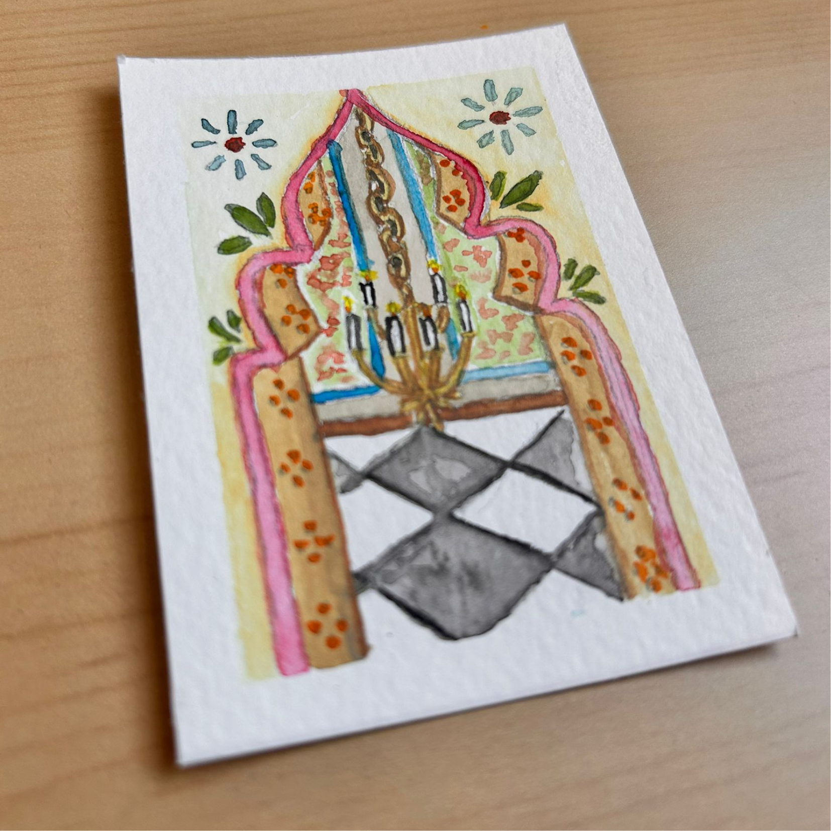Zoomed In The chandelier ACEO 2.5inch x 3.5inch watercolour painting.png