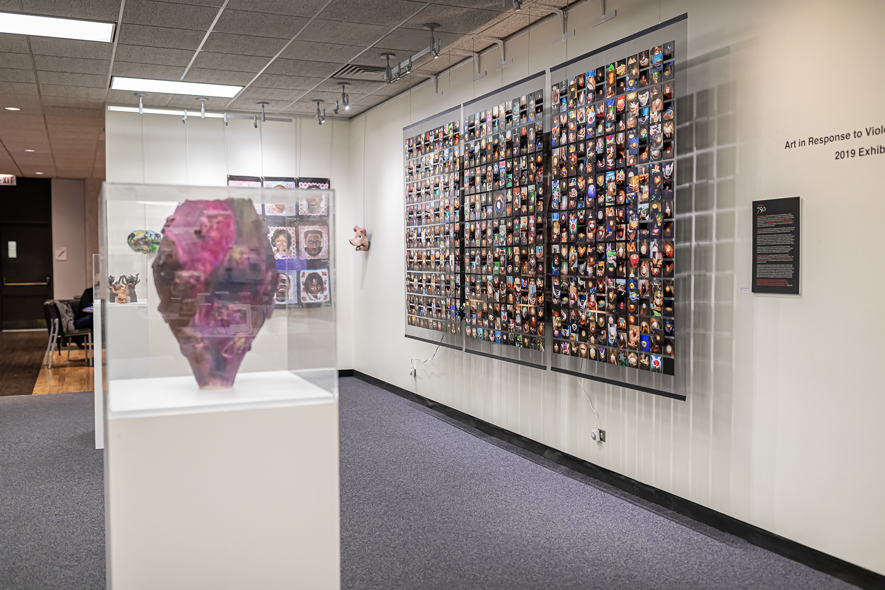 750 on display (right) at the Art In Response to Violence (ARV) conference art exhibition in 2019 at Northeastern Illinois University. Many thanks to Saba Ayman-Nolley, organizer of ARV, for inviting me to submit an art piece for ARV. This invitation