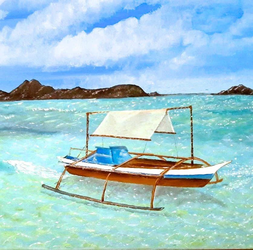 Sailing on a sunny day, oil on wood panel, 7x9", 2017