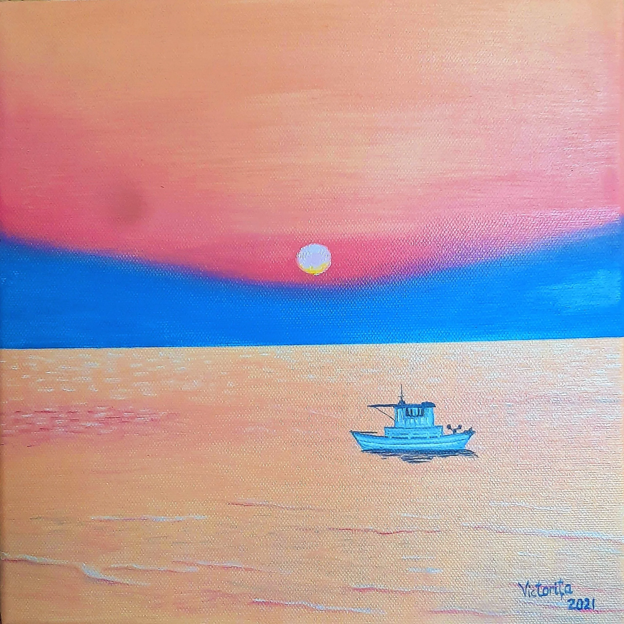 Sailing at the dawn, oil on canvas, 12x12", 2021