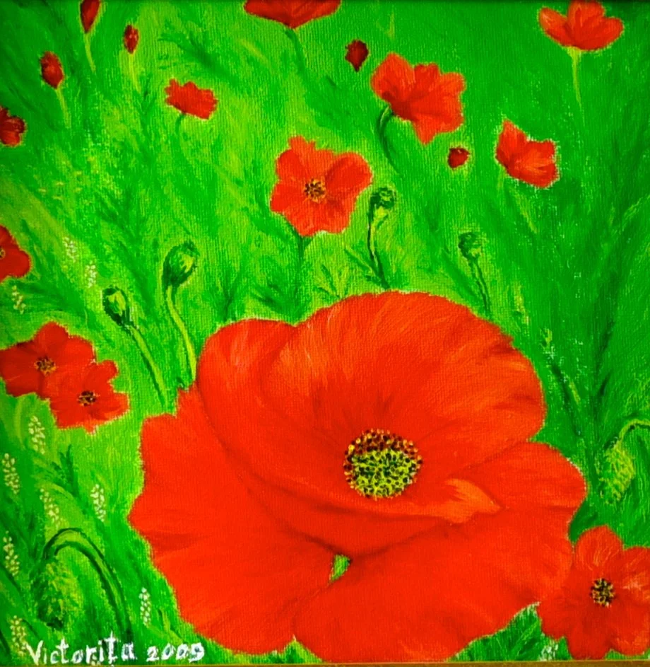 Wild red Poppies, oil on canvas, 9x9", 2009