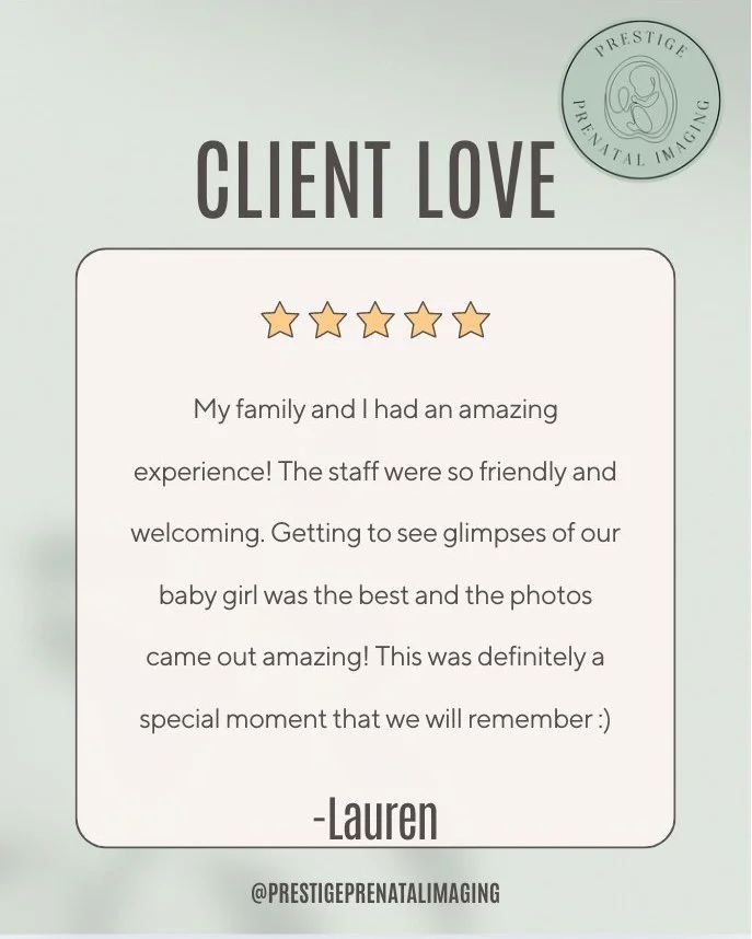 🌟 Testimonial Tuesday 🌟

We absolutely love hearing about your positive experiences with us here at Prestige Prenatal Imaging! 💕 Every kind word reminds us why we do what we do &mdash; to create cozy, memorable moments for families as they see the