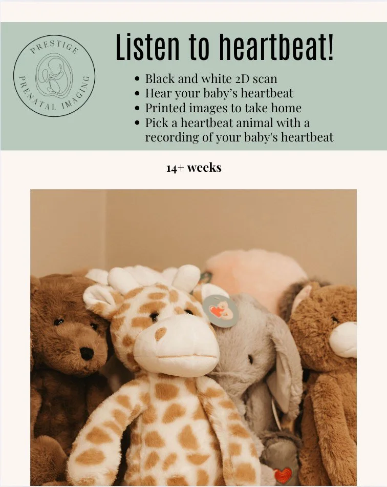 One of the sweetest sounds you&rsquo;ll ever hear&hellip; your baby&rsquo;s heartbeat! 💓

Starting at 14 weeks, our Listen to the Heartbeat Package gives you the chance to:
🖤 See your little one in a 2D (black &amp; white) ultrasound
💓 Hear your b