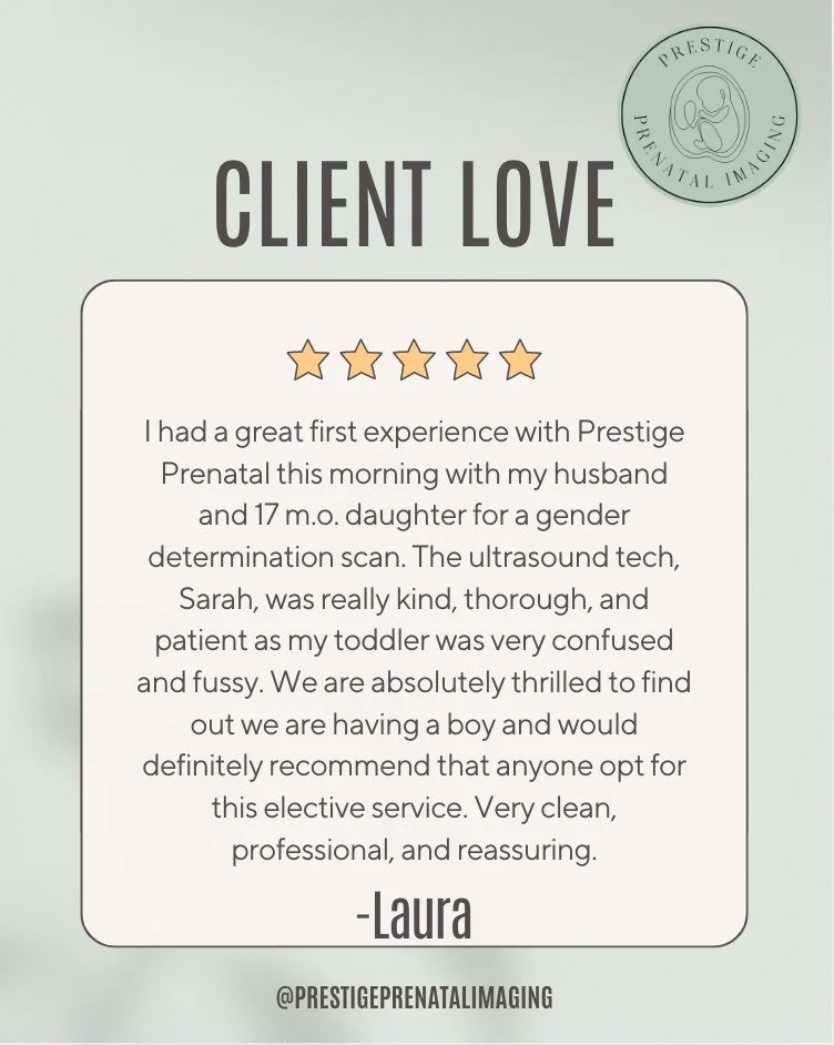🌟 We&rsquo;re so thankful for every review we receive! 🌟

Your kind words truly mean the world to our small business. 💕 Reviews not only make our day, but they also help other expecting families discover Prestige Prenatal Imaging and feel confiden