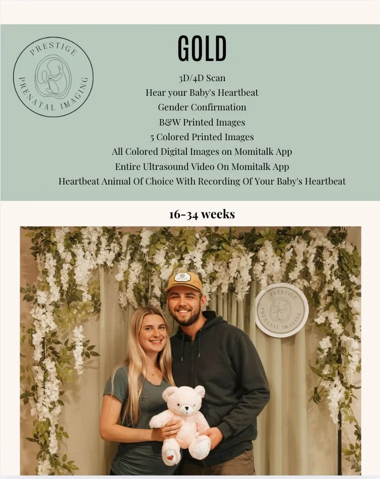 ✨ Capture the magic early with our Gold Package ✨

Perfect for expecting parents between 16&ndash;34 weeks, this package is the FULL package! 

Here&rsquo;s what&rsquo;s included:
👶 3D/4D/HD Ultrasound Scan
💗 Hear Your Baby&rsquo;s Heartbeat
🎀 Gen