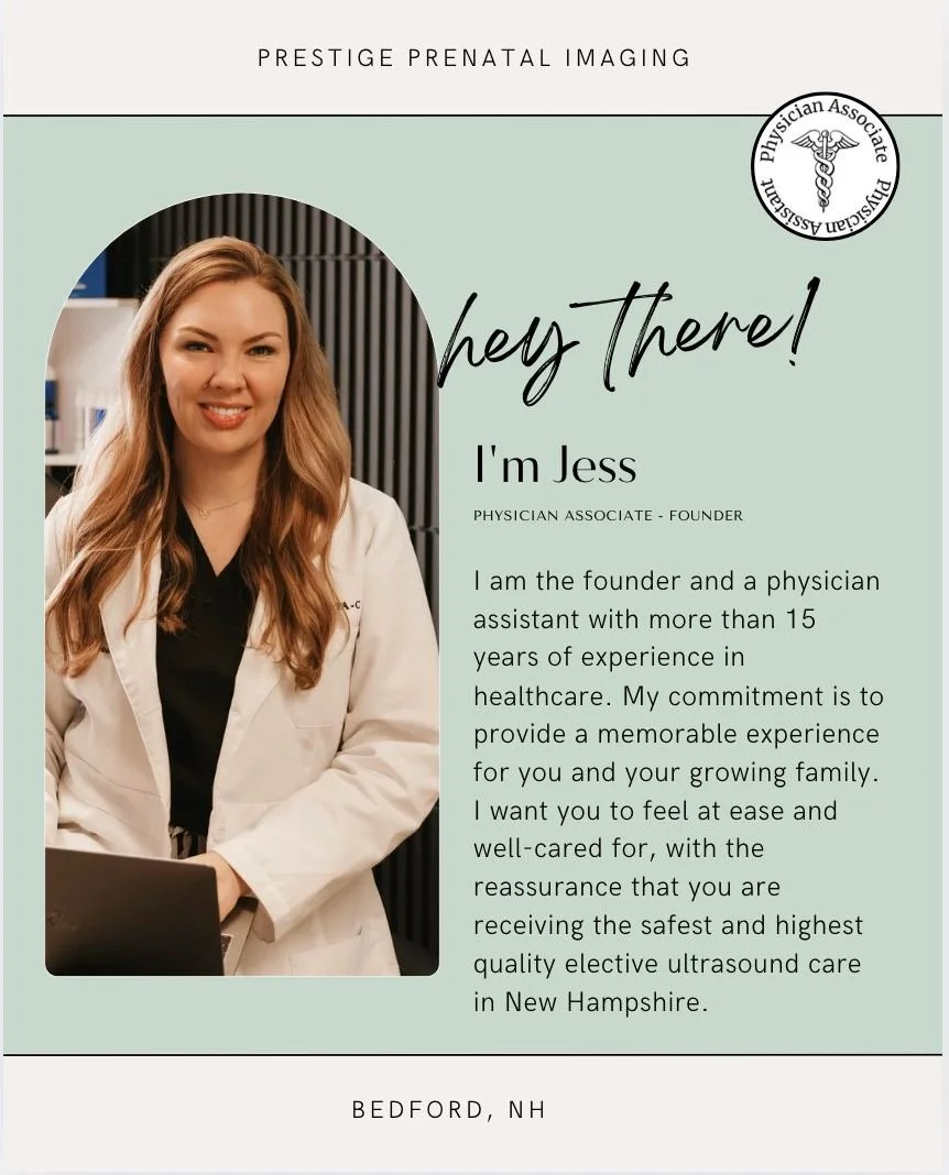 ✨ Meet Jess ✨
Founder of Prestige Prenatal Imaging and a Physician Assistant with over 15 years of experience in healthcare, Jess created Prestige with one goal in mind &mdash; to offer families a safe, calm, and truly memorable prenatal experience. 
