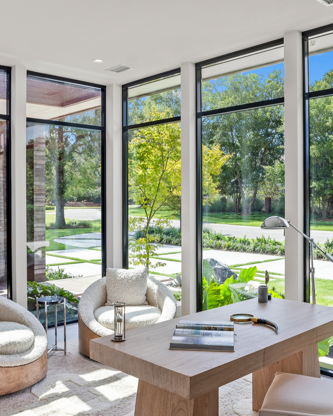 Modern office with floor-to-ceiling windows