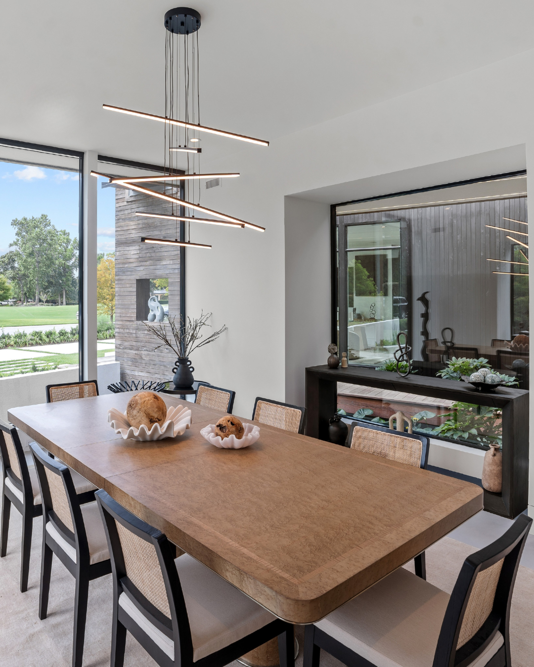 Modern dining room with wood table