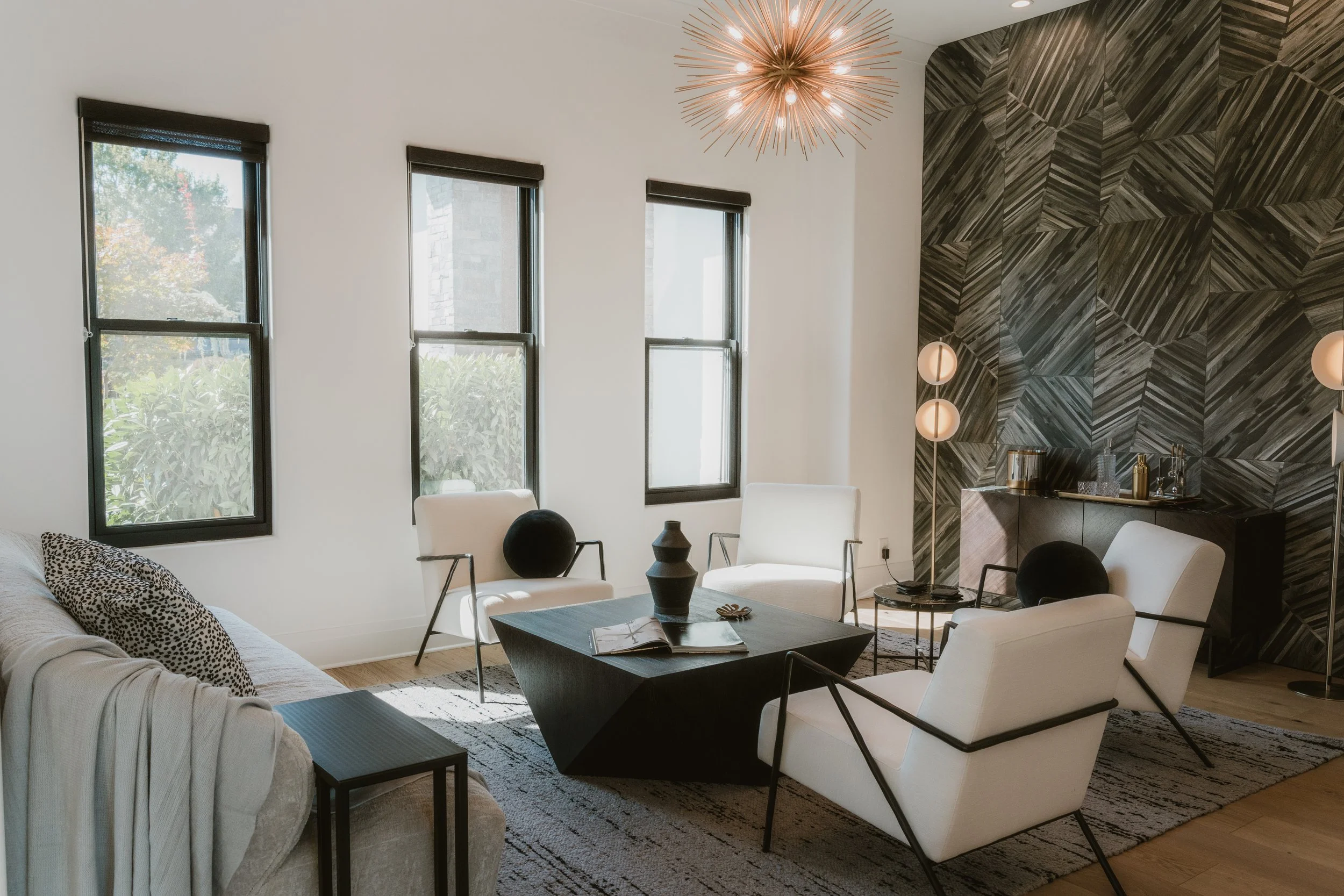 Modern geometric home lounge space