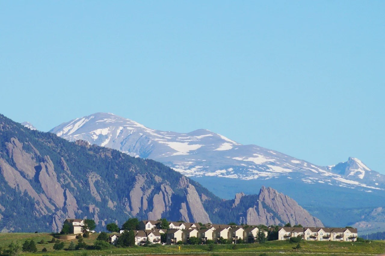 Broomfield neighborhoods beneath the Flatirons and Front Range in Colorado